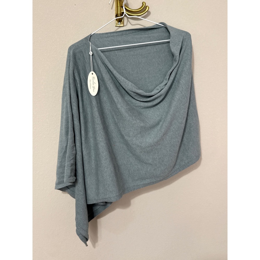 NWT Caroline Grace Poncho Women Blue Gray Cotton Cashmere Asymmetrical Poncho